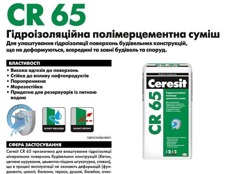 Полімерцементна гідроізоляція CERESIT CR 65 25 кг