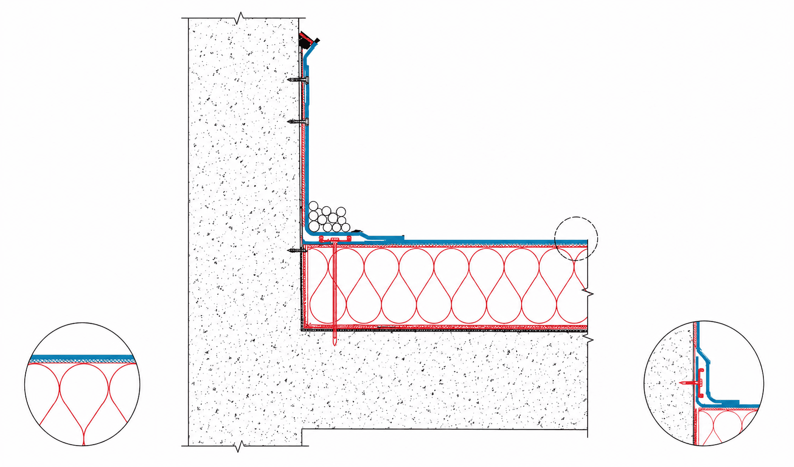 Чертёж 060.03.01 – Sarnafil® T Metal Sheet – Adhered on Concrete Wall – Adhered Roof System